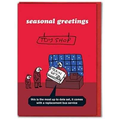 Image of Modern Toss Official Funny Christmas Cards &#039;Bus Replacement Card&#039; Hilarious Xmas For Friends Mates Him Her Men Women Mum Dad Sold By Brainbox Candy