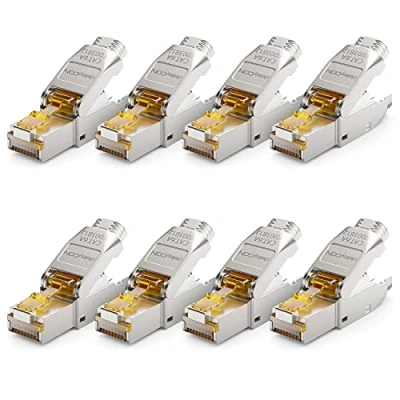 Image of deleyCON 8x CAT 6a Network Connector RJ45 Tool Free Shielded 10Gbit/s for Raw Cable Installation Plug Ethernet LAN DSL Patch