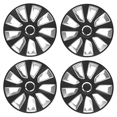 Image of UKB4C 13&quot; Alloy Look Black &amp; Silver Stripe Multi Spoke Wheel Trims Hub Caps Covers Protectors