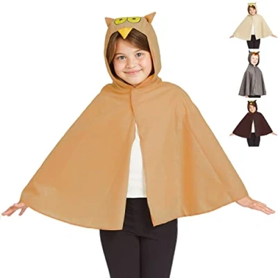 Image of Charlie Crow Tawny Owl cape costume for kids. One Size. Fits 3 8 Years.