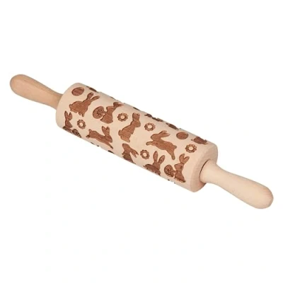 Image of Tala Easter Patterned Wooden Revolving Rolling Pin, FSC Beechwood with Embossed Spring Style Patterns