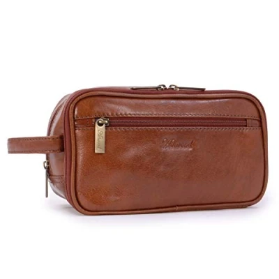 Image of ASHWOOD Men&#039;s Wash Bag/Shaving Bag/Travel Toiletry Bag Genuine Leather Chelsea 2080 Chestnut Brown