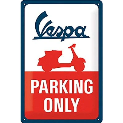Image of Nostalgic Art Retro Tin Sign Vespa Parking Only Gift idea for Scooter Fans, Metal Plaque, Vintage Design Wall Decoration, 20 x 30 cm