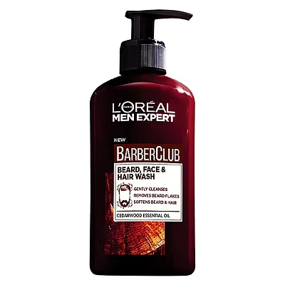 Image of L’Oréal Paris Men Expert Cleansing 3 in 1 Beard, Face &amp; Hair Wash 200ml, Barber Club With Cedarwood Essential Oil, Deeply Cleanses and Removes Beard Flakes