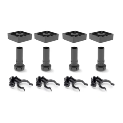 Image of Emuca Kitchen Cabinet Legs with Square Base, Black Plastic Furniture Feet, Set of 4 Adjustable Feet 120mm High