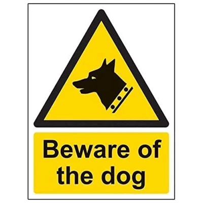 Image of V Safety Beware of the Dog Sign Portrait 150 mm x 200 2 Rigid Plastic