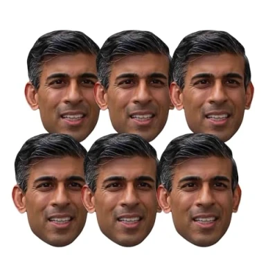 Image of Star Cutouts SMP454 Six Pack Cardboard Face Mask of Rishi Sunak British Politician Great Talking Point, Fun for Events and Parties