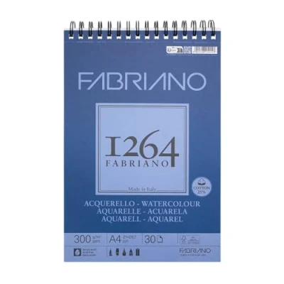 Image of Honsell Fabriano Watercolour 19100649 Spiral Bound Sketch Pad 1264 300 g/m² DIN A4 30 Sheets Natural White Satin Paper with Medium Grain Acid for All Drying Techniques