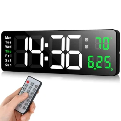 Image of Fuloon Digital Wall Clock, 16.2 inch Large Display Alarm Adjustable Brightness LED Clock with Remote Control, Countdown Date, Week, Temperature(Plug In Electricity)