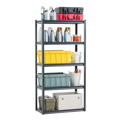 Image of VEVOR Storage Shelves, 2000 lbs, 5 Tier Garage Shelving, 18&quot; D x 36&quot; W 72&quot; H Adjustable Metal Shelves for Utility Rack Shelf, Ideal Kitchen, Warehouse, Basement, Black