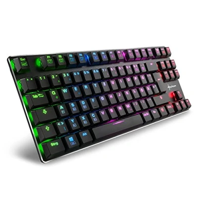 Image of Sharkoon PureWriter RGB TKL Mechanical Low Profile Keyboard (RGB Lighting, Blue Switches, Flat Keys, Tenkeyless, Lighting Effects, Removable USB Cable) Black