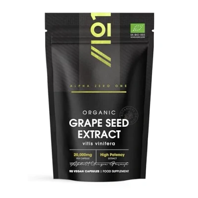 Image of Organic Grapeseed Extract 20,000mg High Strength 50:1 90 Vegan Capsules (3 Months Supply) Resealable and Recyclable Pouch by Alpha01