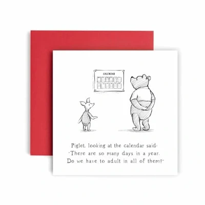 Image of Huxters Birthday Cards for Men and Him Her Women Pooh Piglet Adulting Sister Brother Uncle Friend Mum Auntie Nan Grandad 14.8cm