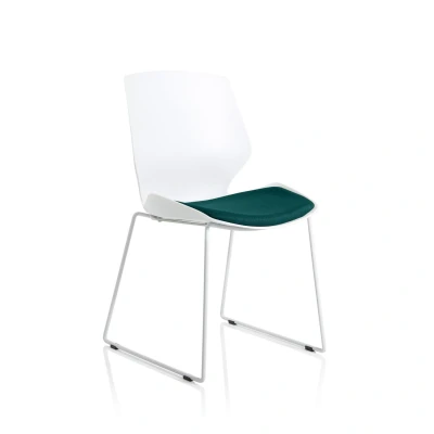 Image of Florence Sled White Frame Bespoke Maringa Teal Fabric Visitor Chair