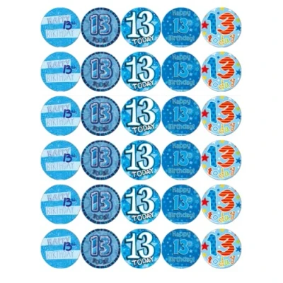 Image of Ronnies Bakery Company 30 13th Birthday Boy Blue Cupcake Toppers Edible Wafer Paper Fairy Cake Cakes