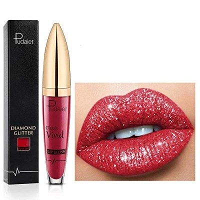 Image of 18 Color Diamond Glitter Lipgloss Lipstick Shiny Matte Liquid Lipstick, Lip Gloss Long Lasting Non Stick Cup Lipsticks Natural Smooth Comfortable (03)
