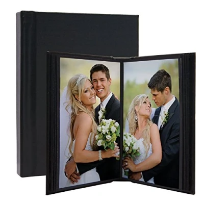 Image of 10&quot; x 12&quot; Black Leather Self Stick Photo Album Holds 20 Photos