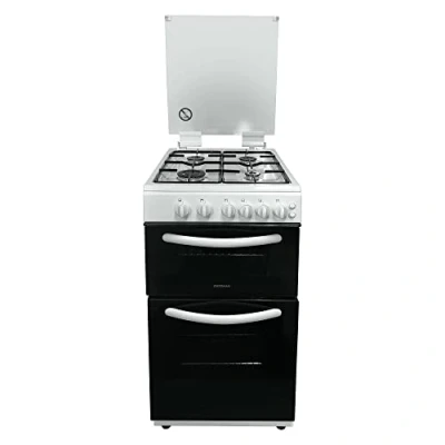 Image of Statesman GTL50W Double Oven Gas Cooker with Glass Lid, 4 Burners, 50cm Wide, White