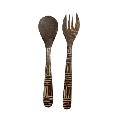 Image of VIE Salad Servers, Coconut Wood with Shell Inlay, 30x7cm