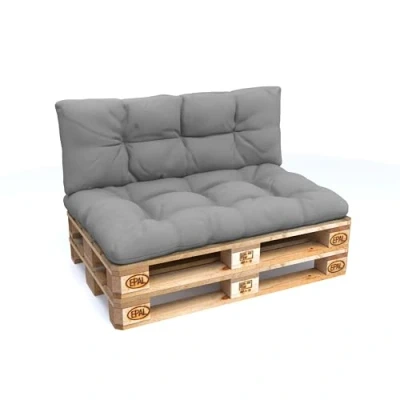 Image of POKAR Euro Pallet Waterproof Cushions Set of 2: 1x 120x80 + 120x40, Cold Foam, Removable Covers, Home Garden Furniture, without Pallets, Grey