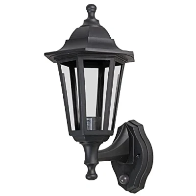 Image of PRO ELEC PEL01348 Outdoor Lantern with Photocell &amp; PIR, E27, IP44, Black