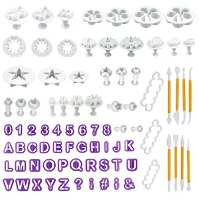Image of LUUFAN 84 Pcs Cake Decorating Tools Fondant Cutter Set, DIY Sugarcraft Icing Cutters Rose Flower Alphanumeric Characters Moulds Set for Fondant, Almond Sugar, Syrup Biscuits, Chocolate