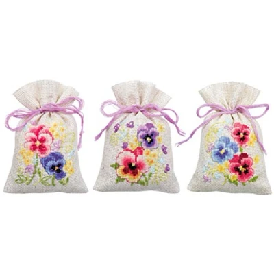 Image of Vervaco Counted Cross Stitch Kit: Pot Pourri Bag: Violets: Set of 3, NA, 8 x 12cm