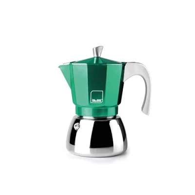 Image of IBILI Elba Green espresso machine, 9 cups, 450 ml, cast aluminium, stainless steel base, suitable for induction
