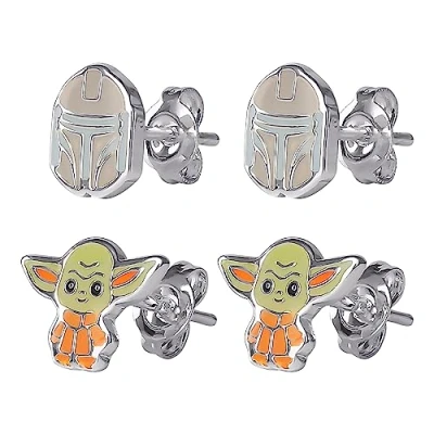 Image of Disney Star Wars The Mandalorian Child Silver Plated Stud Earring Set, Official License