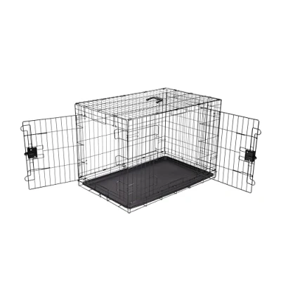 Image of Amazon Basics Large Metal Dog Crate/Cage with Tray, Durable and Foldable Cage Double Door, Black, 91cm (36&quot;)