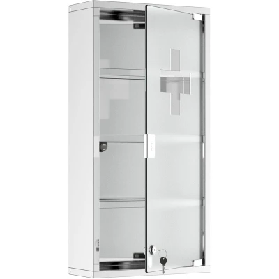 Image of HOMCOM 4 Tier Stainless Steel Wall Mounted Medicine Cabinet Glass Lockable Door Storage Shelves Houseware Bathroom Furniture 60Hx30Wx12D(cm) w/2 Keys