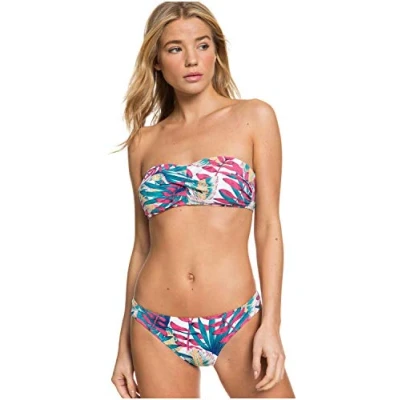 Image of ROXY Women&#039;s Sun Bandeau Set Swimwear, Bright White Paradise, M