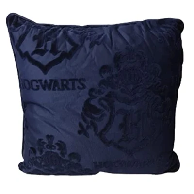 Image of Licensed Primark Harry Potter Hogwarts Navy Blue Velvet Square Cushion Tufted Sheared Design 45 x cm Home Decor Pillow