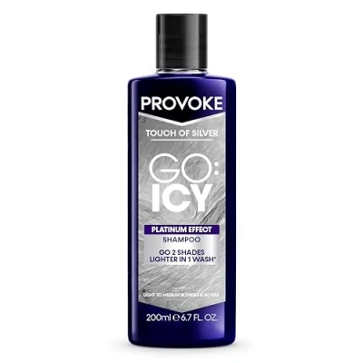 Image of PROVOKE Touch of Silver Go Icy Shampoo 200ml, Platinum Look in Just 1 Wash, Triple Toning Technology to Cool Down Brassy Tones, Enriched with Keratin