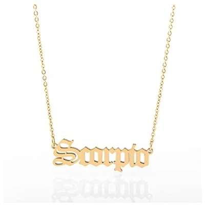 Image of Minegreet Old English Zodiac Necklace for Women, Horoscope Birth Star Sign Letter Astrology Constellation Birthday Gift (Scorpio Gold)