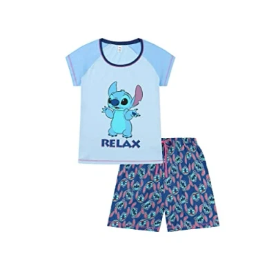 Image of Disney Lilo &amp; Stitch Relax Ladies Short Cotton Pyjama Set (8 10) Blue