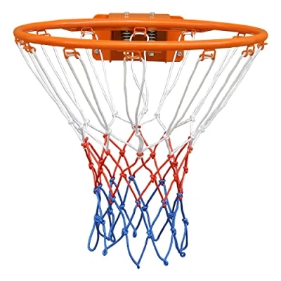 Image of FUNJRPE Basketball Double Spring Solid Rim, Net, Indoor Outdoor Hanging Goal with All Weather Net Wall Mounted Hoop 18&#039;&#039;