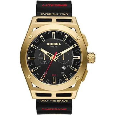 Image of Diesel Watch for Men Timeframe, Chronograph Movement, 48 mm Gold Stainless Steel Case with a Silicone Strap, DZ4546