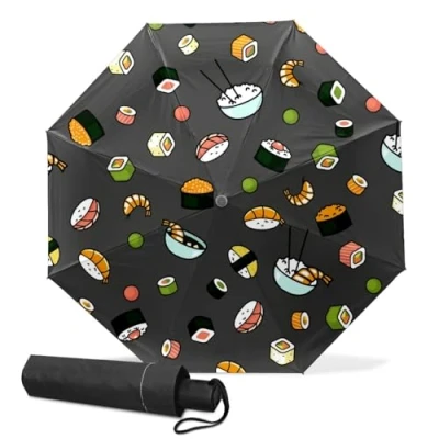 Image of GISPOG Automatic Folding Umbrella, Sushi Japanese Food Waterproof Compact Sun and Rain Travel Umbrellas for Women &amp; Men