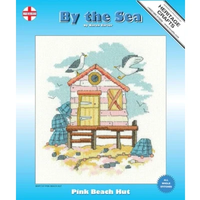 Image of Heritage Crafts Counted Cross Stitch Kit Pink Beach Hut (AIDA) Karen Carter