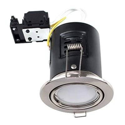 Image of MiniSun Fire Rated Brushed Chrome Tiltable GU10 Recessed Ceiling Downlight