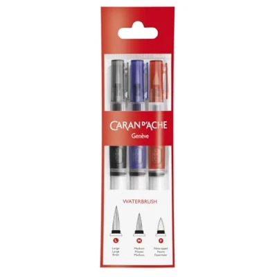 Image of Caran Dache Water brush, pack of 3 (1 each Ref 0115 201/202/203) hanging