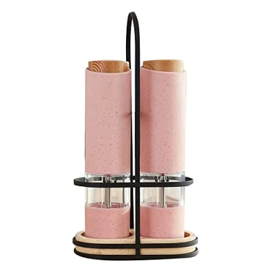 Image of Electric Salt and Pepper Grinder Set 2pcs Automatic Mills with Stand ( Color : Pink )