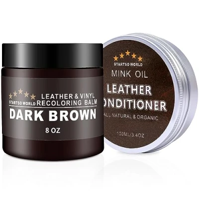 Image of Leather Recolouring Balm Mink Oil Restore Cream, Dark Brown Repair Kit for Restoration Furniture, Couches, Sofa, Worn out, Color Fading, Scratches