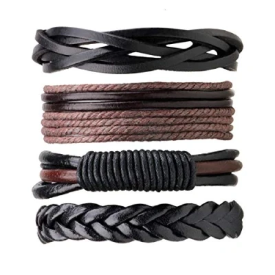 Image of Greatangle 4PCS/SET Multilayer Vintage DIY Men PU Leather Braided Bracelet Casual Simple Bangles Jewelry Best Birthday Gift coffee &amp; black