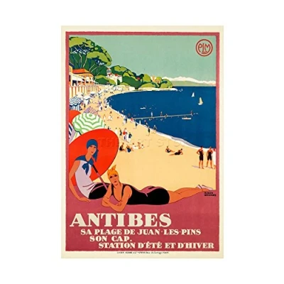 Image of Wee Blue Coo Travel Antibes Beach Sea Ocean Sun Paris France Picture Wall Art Print