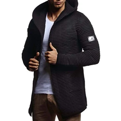 Image of Leif Nelson Men Cardigan Jacket Hood LN 7180 Black Medium