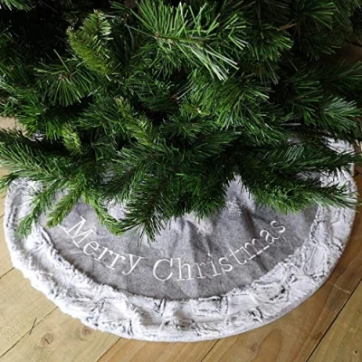 Image of Festive Contemporary Christmas Tree Skirt with Grey Fur 100cmDia