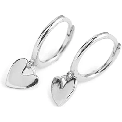 Image of BSLVWG Hoop Earrings For Women,Cute Heart Love Dangle Drop Cartilage Small Huggie Women Girls Minimalist S925 Sterling Silver Dangling Cuff Sleeper Hoops Hypoallergenic (Silver)