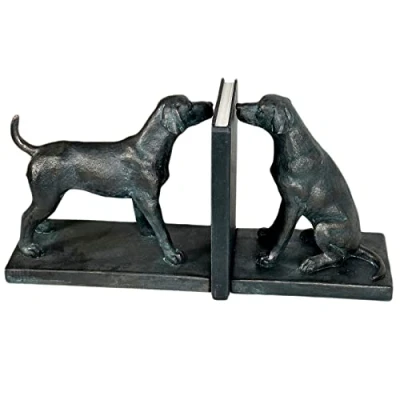 Image of Dog Bookends Set Of 2 Black Resin Animal Heavy Office Labrador Bookshelf Stopper
